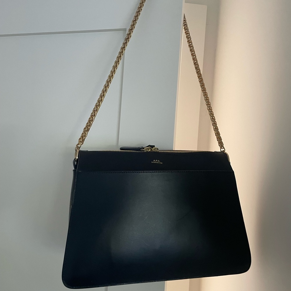 A.P.C. Midnight Leather Shoulder Bag with Gold Chain